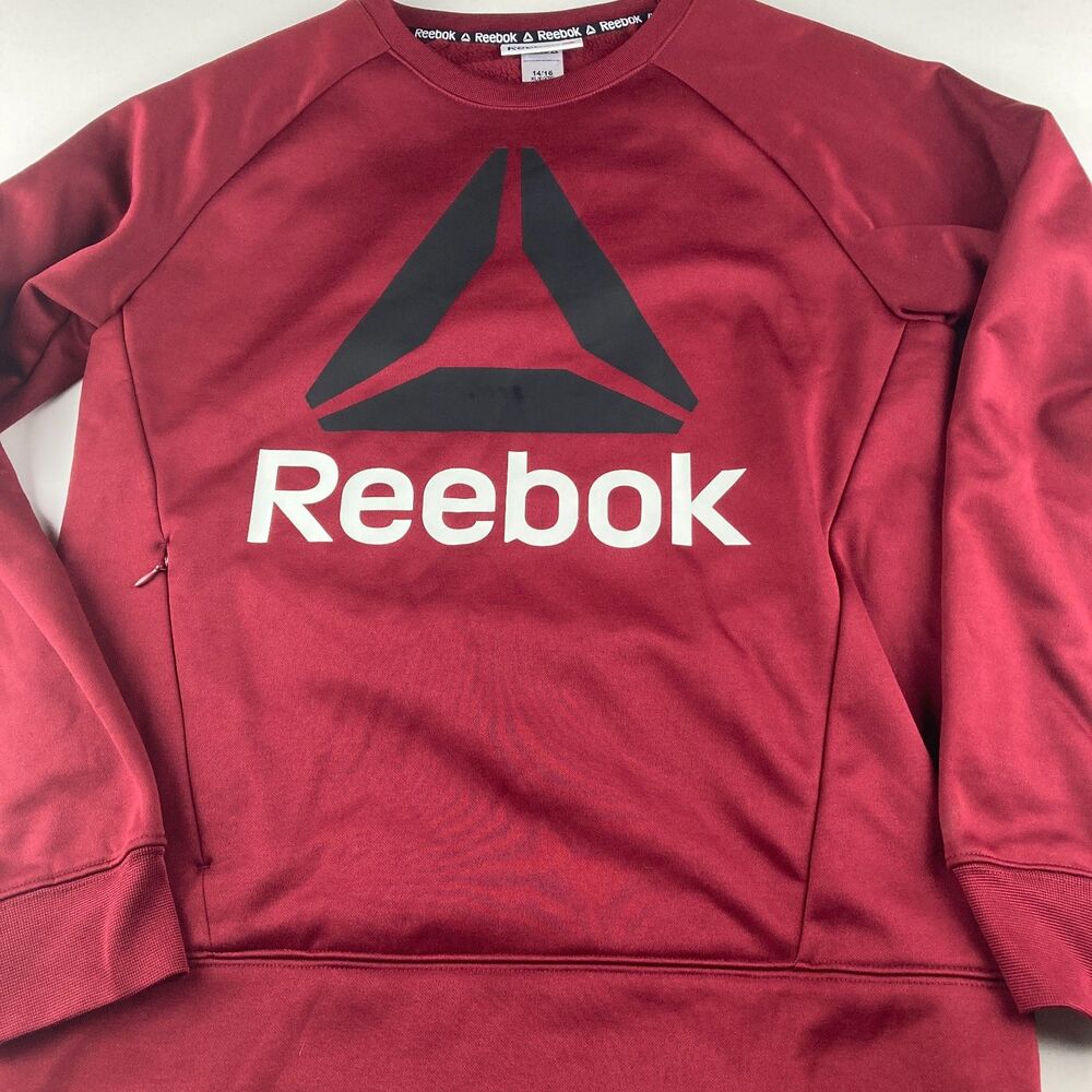 Reebok Youth XL 14/16 Burgundy Crewneck Sweatshirt Big Logo Pullover
